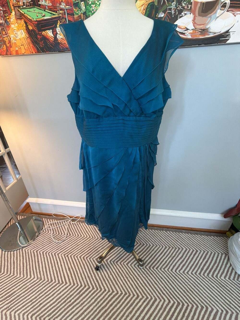 Adrianna Papell Occasions Teal Tiered Chiffon Ruched Sheath Dress Size 18W